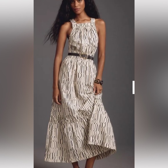 Anthropologie The Somerset Maxi Dress Poplin Halter Edition Tiered Smocked - Picture 2 of 7
